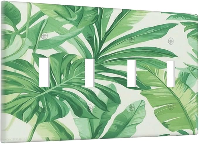 Light Switch Covers Tropical Palm Tree Leaf Green Plant Quad Toggle Electrical Faceplate 4 Gang Wall Plate Decorative Switch Plates For Bed Room Living Room Decor