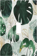 Boho Tropical Green Leaf Watercolor Banana Leaves Decorative Light Switch Cover 1 Gang Single Toggle Device Electrical Faceplate Switchplates Decorator Outlet Wall Plate For Bed Room Living Room Decor