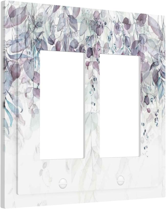 Hazy Leaves Ivy Nature Plants Eucalyptus Leave Decorative Outlet Covers 2 Gang Double GFCI Rocker Electrical Wall Panels Light Switch Cover Plate for Bedroom Home Decor