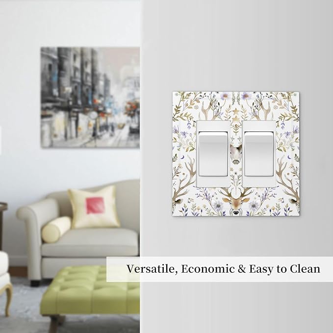 Decorative Outlet Covers Gothic Retro Floral Damask Elk Wild Flower 2 Gang Double Gfci Rocker Electrical Wall Panels Light Switch Cover Plate For Bed Room Living Room Decor