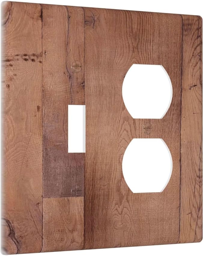 Rustic Brown Dark Wood Texture Printing Wallplates 1 Toggle 1 Duplex Switch Plate Electrical Gfci Faceplate Decorative Light Switch Covers For Farmhouse Cabin Decor
