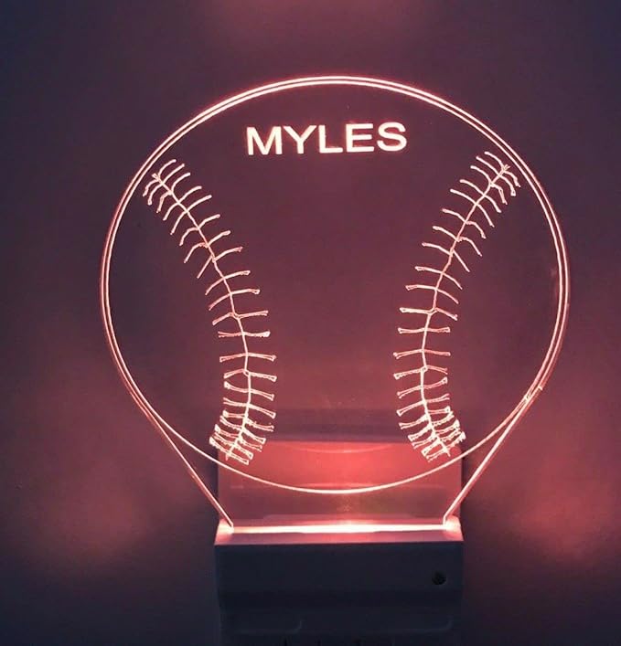 MIRROR MANIA Night Light Multi Color Personalized LED Plug-in, Ultra-Slim Touch Night Light Smart Dusk to Dawn Sensor, Kids Children's Bedroom Kitchen Bathroom Hallway Play Room Variations (Baseball)