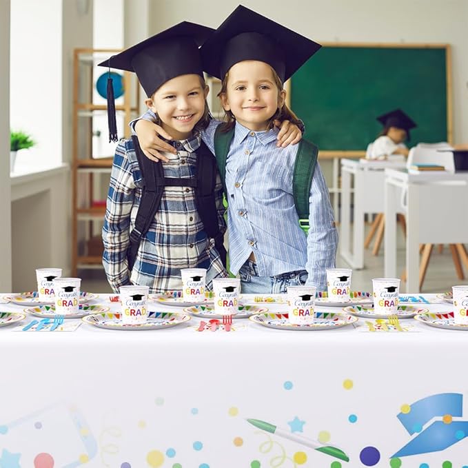 AIBIIN 192 Pcs Kindergarten Graduation Party Decorations 2026 Preschool Graduation Party Supplies Congrats Grad Disposable Tableware Set with Plates Napkins Cups Serves 24 Guests