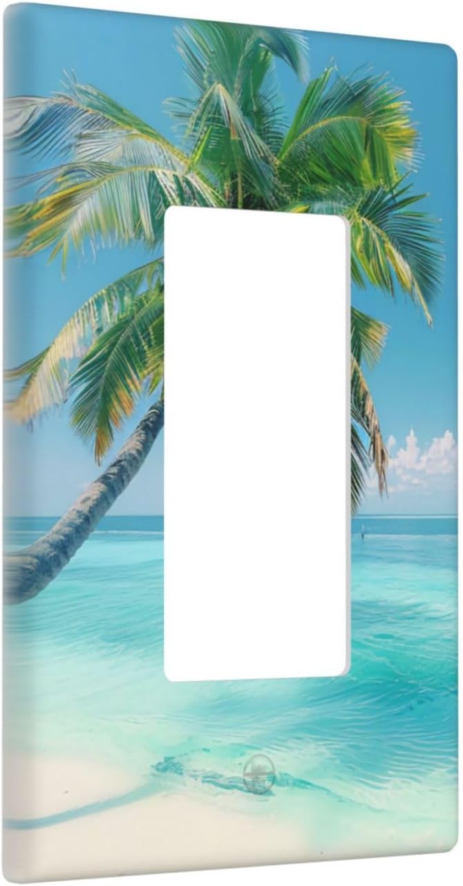 Beach Palm Tree Toggle Funny Plastic Wall Plate Decorative Single Rocker Light Switch Cover For Women Girls Bedroom Kitchen Living Room