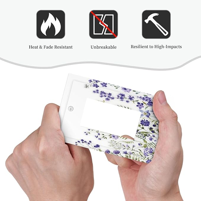 Lavender Wildflowers Purple Flowers Plant Floral Decorative Outlet Covers 1 Gang Single Rocker Light Switch Cover Plate Wall Plates GFCI Faceplate for Bedroom Living Room Decor