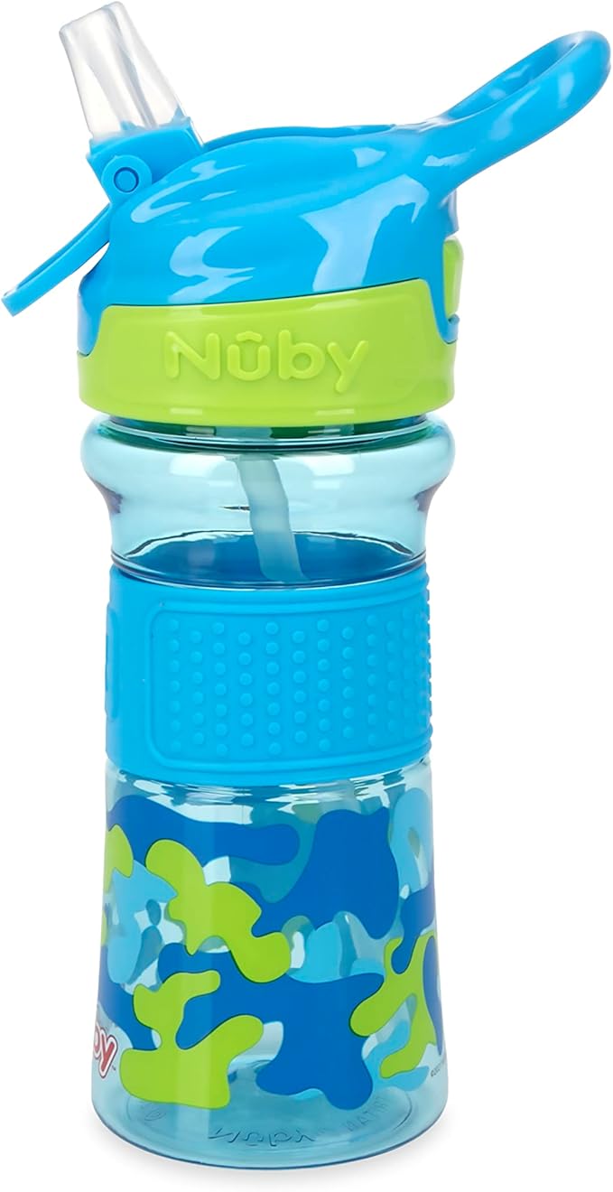 Nuby Thirsty Kids Flip-It No-Spill Toddler Sippy Cup with Soft Spout - 12 oz - 18+ Months - Aqua Camo - Back to School Essentials