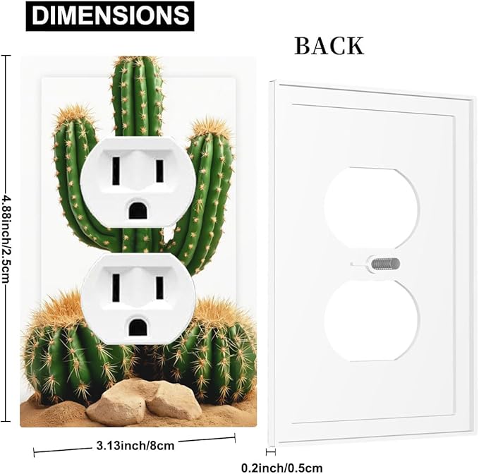 Boho Cactus Garden Duplex Wall Plate - 1-Gang Standard US Size Minimalist Desert Landscape Design Outlet Covers for Bedroom Bathroom Living Room Decor