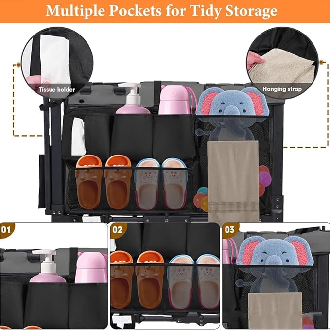 Wagon Organizer - Wagon Storage Attachment，Wagon Accessories Organizer Compatible, Large Capacity Mesh Cargo Storage Bag with Sorting Pockets Compatible with Wagon, Black