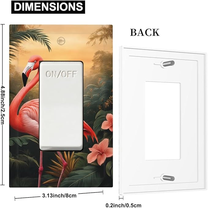 Tropical Flamingo Jungle Paradise Single Rocker Switch Cover - 1-Gang Standard US Size Exotic Jungle Escape Light Switch Covers for Bathroom Decor