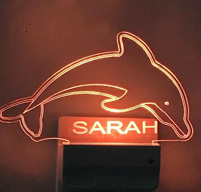 Night Light Multi Color Personalized LED Plug-in, Ultra-Slim Touch Night Light Smart Dusk to Dawn Sensor, Kids Children's Bedroom Kitchen Bathroom Hallway Play Room Variations (Swimming Dolphin)