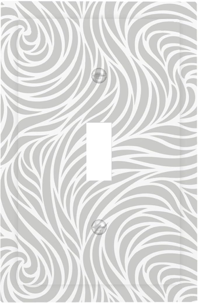 Silver Swirls 1-Gang Toggle Light Switch Plate, Modern Abstract Wave Vortex Neutral Gray Decorative Wall Plate for Contemporary Home Decor