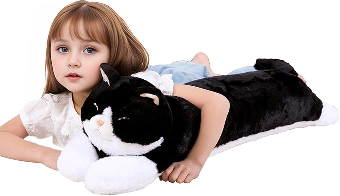 32 inch Large Stuffed Animal Cat Plush Toy, Big Long Cat Stuffed Animal Body Pillow, Black & White Kitty Stuffy Plushie Gift for Kids Boys Girls, Birthday