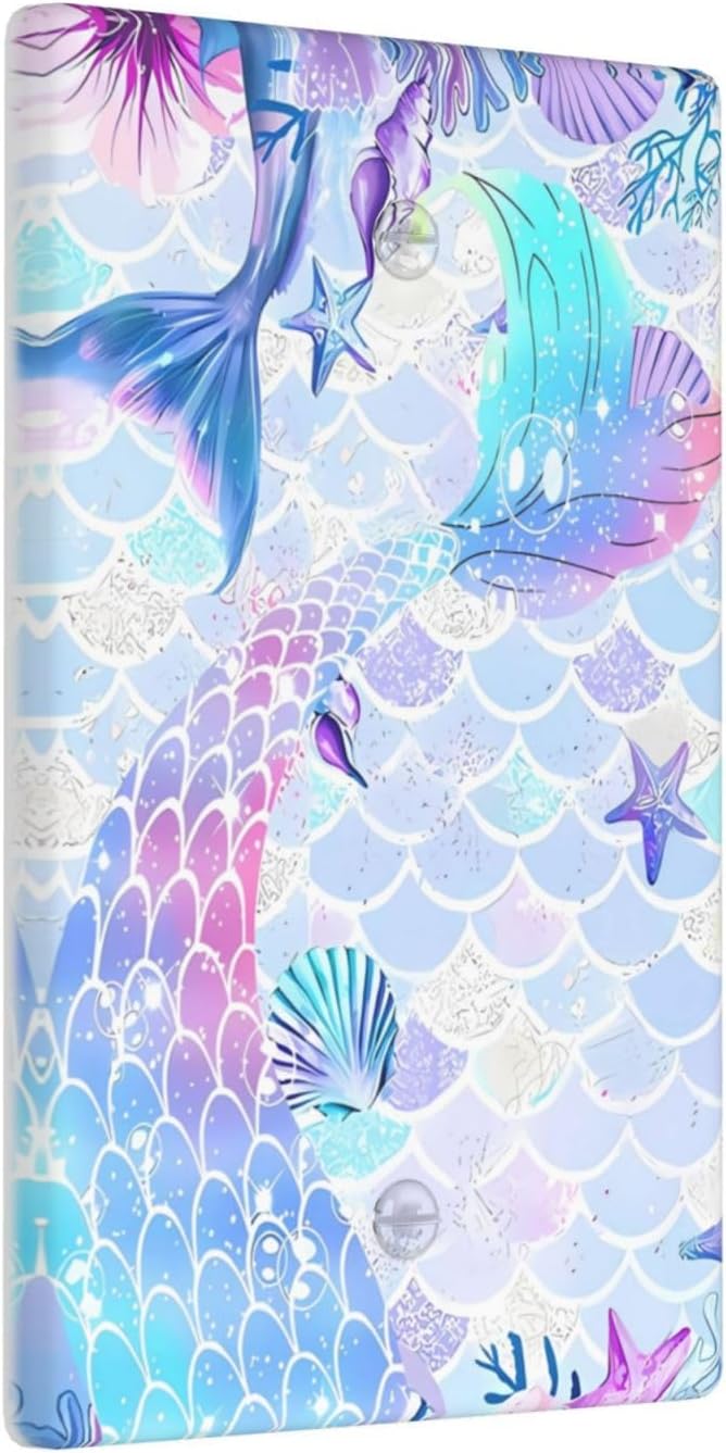 Mermaid Girl Light Switch Cover Plates Decorative Single Blank Wall Plate Electrical Switchpalte Faceplate for Kid Bedroom Home Bathroom Decor 4.5" x 2.76"