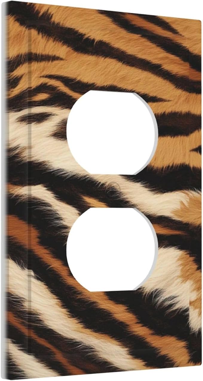 Tiger Texture Wild Animal Skin Pattern Print Outlet Covers 1 Gang Duplex Light Switch Cover Decorative Switch Plates Electrical Receptacle Faceplate Wall Plate for Kids Room Office Decor