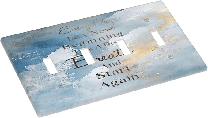 Decorative Light Switch Cover Plate Motivational Quotes Blue Abstract Texture 4 Gang Wall Plates for Electrical Quad Toggle Switch Plate Covers Outlet Covers Faceplate for Home Decor