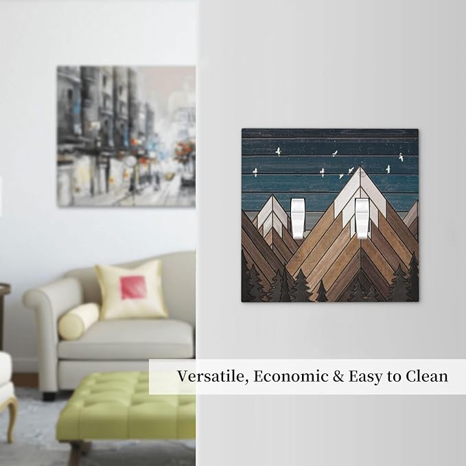 Rustic Geometric Mountain Wilderness Wood 2 Gang Light Switch Cover Plate Double Toggle Wall Plate Decorative Outlet Cover Electrical Faceplate Switchplate for Bedroom Bathroom Kitchen Decor