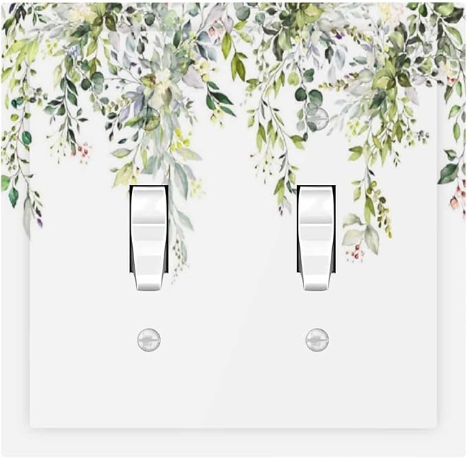 Decorative Switch Plates Green Eucalyptus Leaves Floral Wildflower 2 Gang Double Toggle Outlet Light Switch Cover Wall Plate Electrical Faceplate For Bed Room Living Room Decor