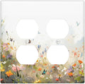 Wildflowers Watercolor Floral Colorful Butterfly Outlet Covers 2 Gang Double Duplex Decorative Light Switch Covers Electrical Wallplates Socket Faceplate for Farmhouse Bed Room Decor