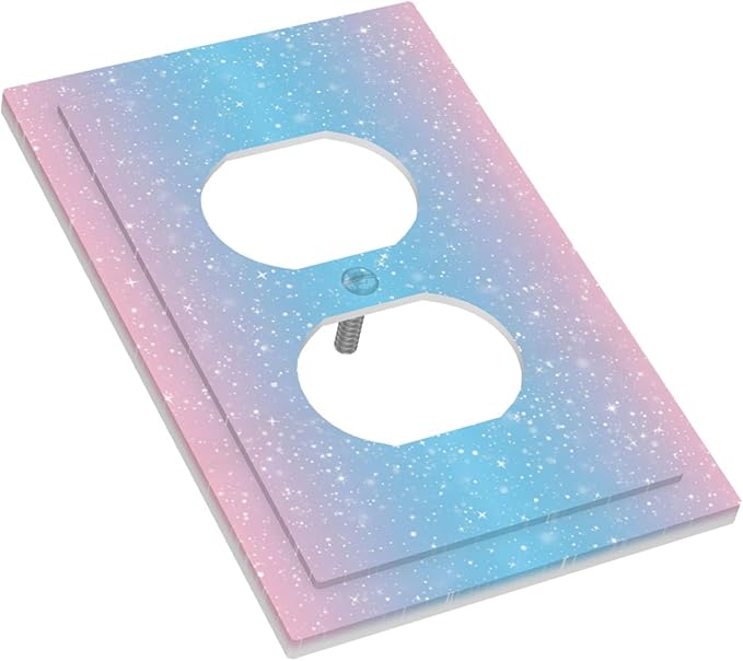 Pastel Galaxy Duplex Wall Plate - 1-Gang Standard US Size Pink & Blue Sparkle Outlet Covers, Dreamy Pastel Stars for Girls Room Decor
