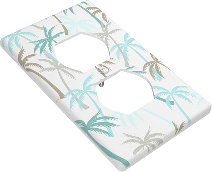 Tropical Palm Tree 1-Gang Duplex Wall Plate, Green Palm Leaf Outlet Cover Decorative Faceplate for Beach House, Bathroom & Sunroom