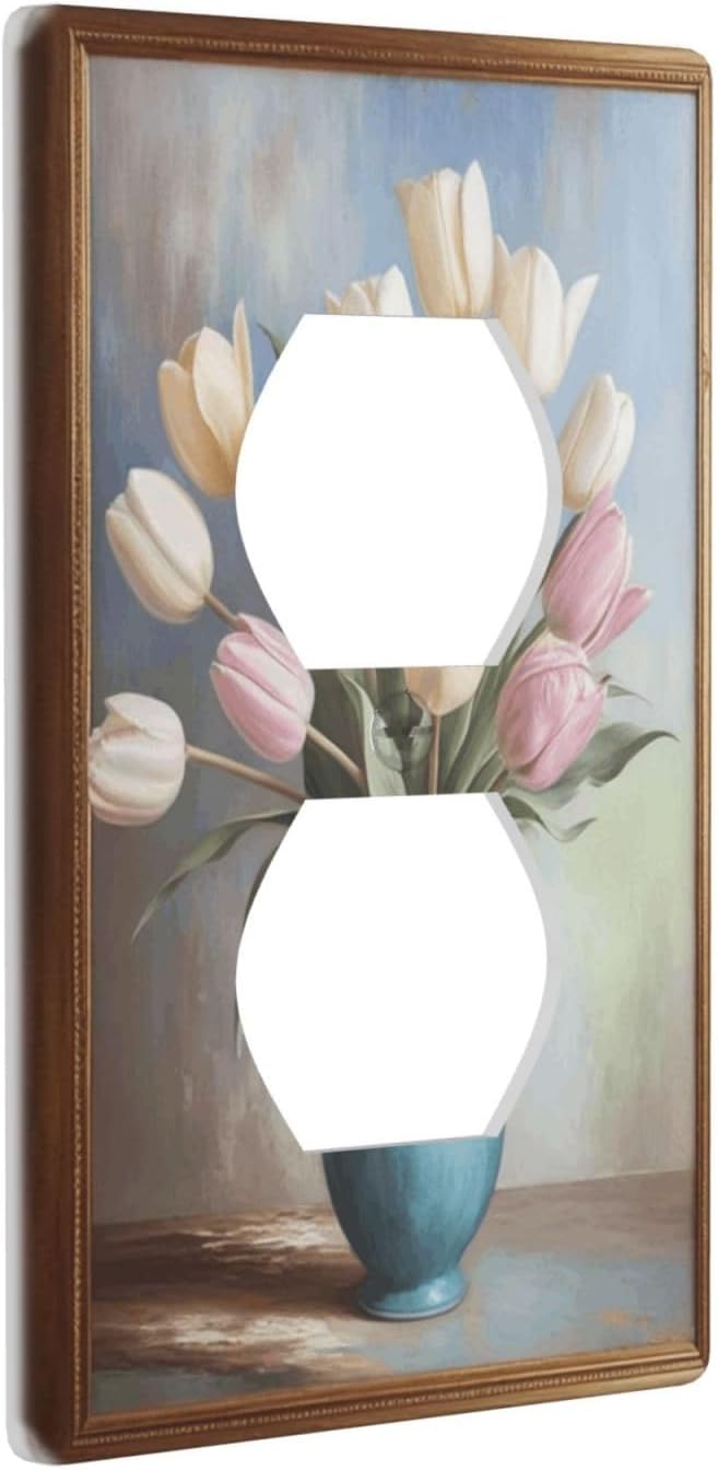 Decorative Art Light Switch Covers Tulips In Vase Walk 1 Gang Single Duplex Outlet Wall Plate Switchplate Electrical Faceplate for Home Decor