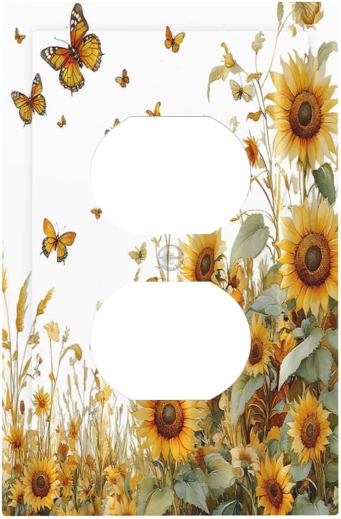 Sunflower Gold Wildflowers Summer Butterfly Outlet Covers 1 Gang Duplex Light Switch Cover Decorative Switch Plates Electrical Receptacle Faceplate Wall Plate for Bedroom Living Room Decor