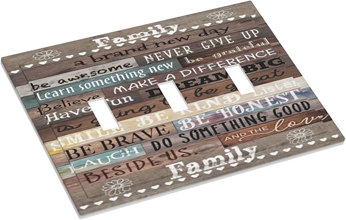 Country Farm Family Quote Wood 3 Gang Light Switch Cover Decorative Triple Toggle Wall Plate Electrical Faceplate Switch Plug Face Plate