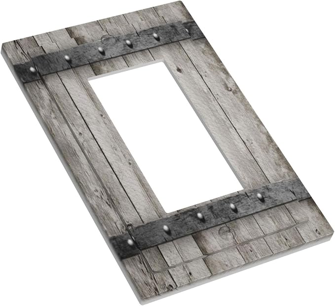 Decorative Outlet Covers Vintage Wood Barn Door Texture Printed Country Farmhouse 1 Gang Single Decora GFCI Device Light Switch Cover Plate 1 Rocker Wall Plate Jumbo Switch Plate Cover