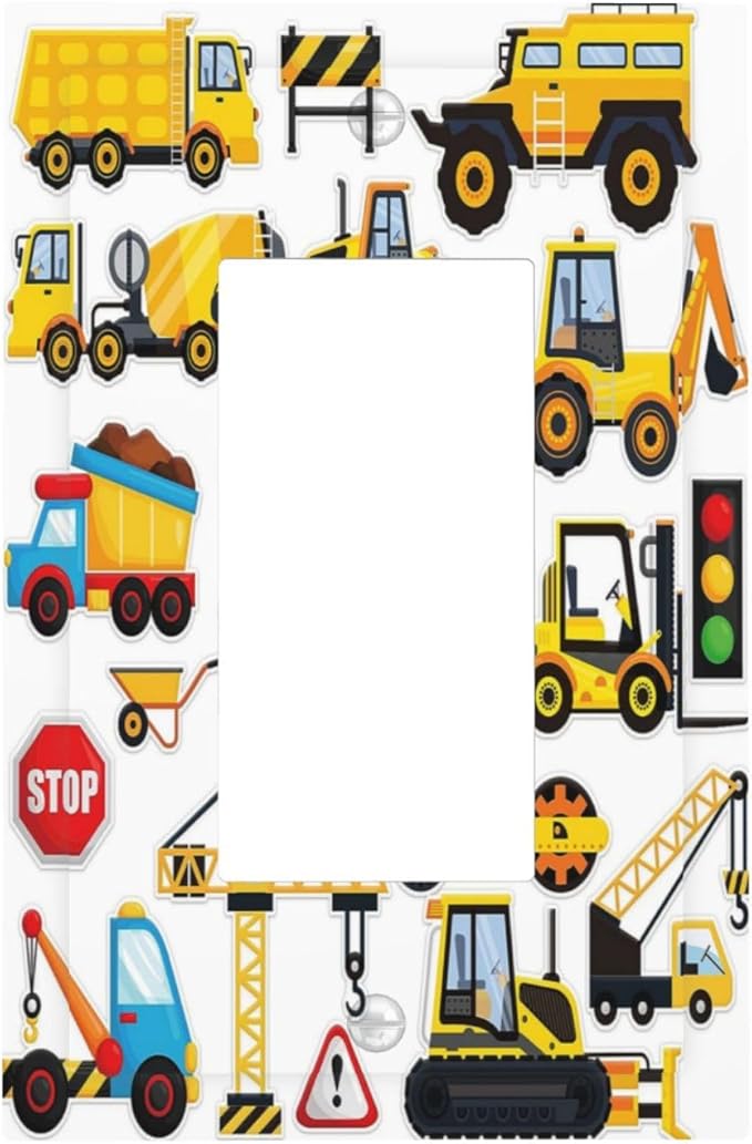 Yellow Truck Cartoon Transportation 1 Gang Rocker Light Switch Plate Single Decora Outlet Wall Plate Cover Faceplate Decorative Switchplate GFCI for Kidroom Bathroom Living Room Bedroom Decorate