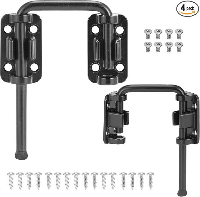 HBL' Sliding Glass Door Lock, Patio Sliding Door Child Lock & Loop Latch – Flexible for Uneven Doors, 2-3/8" Hardened Steel, Extra Home Security, Black, 4 Pack
