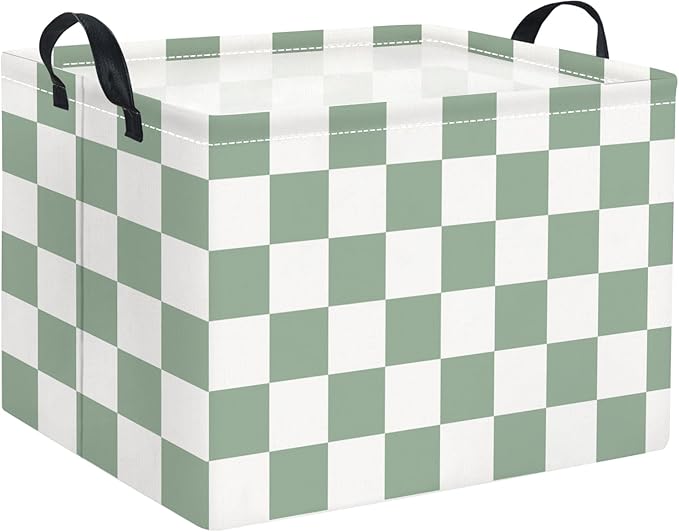 HIYAGON Rectangular Kids Basket Baby Girl Basket Fabric Storage Bin Organizer Box Room Decor(Green Checkered)