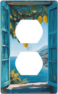 Decorative Art Light Switch Covers Seaside Window with Lemons 1 Gang Single Duplex Outlet Wall Plate Switchplate Electrical Faceplate for Home Decor