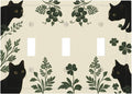 Decorative Light Switch Cover Plate Funny Black Cat Green Leaf 3 Gang Wall Plates for Electrical Outlets Triple Toggle Switch Plate Covers Outlet Covers Faceplate for Bedroom Home Decor
