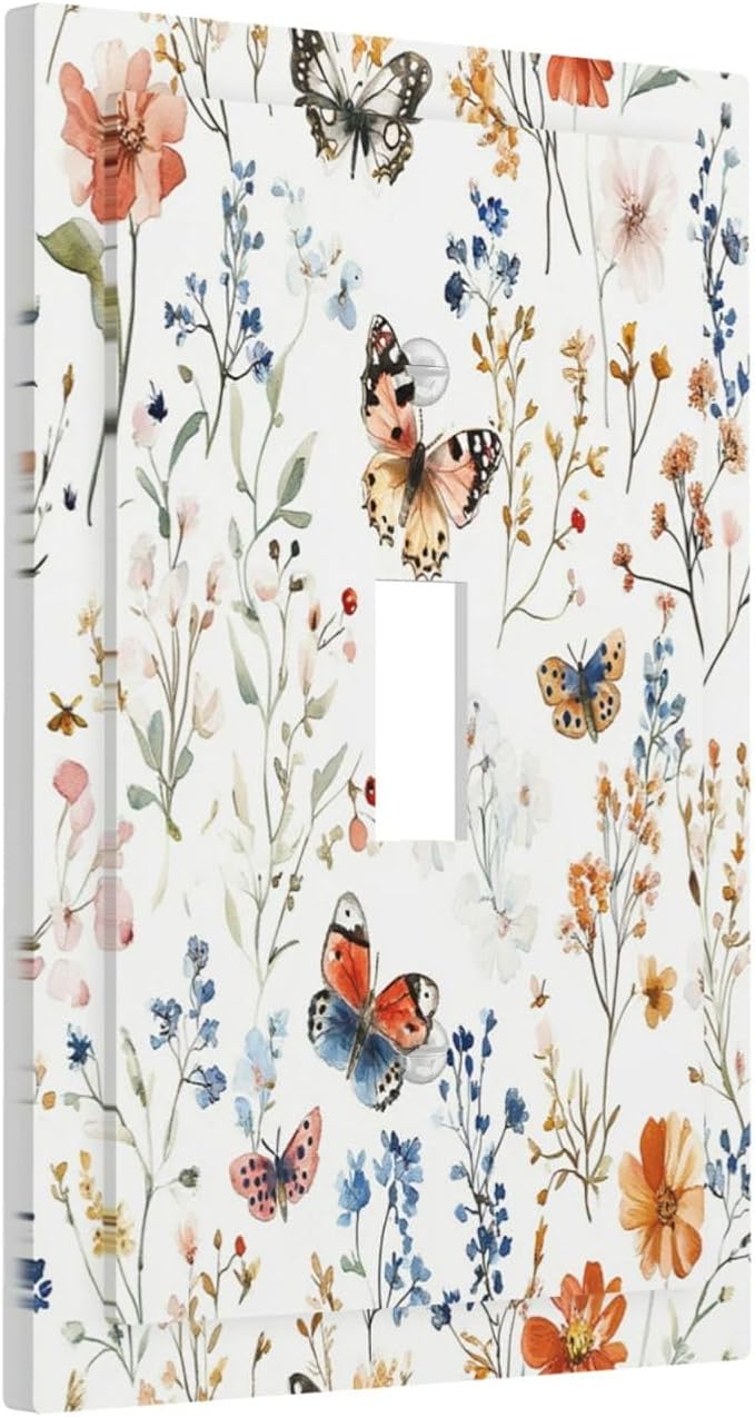 Decorative Light Switch Cover Vintage Wildflowers Plants Floral 1 Gang Single Toggle Device Electrical Faceplate Switchplates Decorator Outlet Wall Plate For Bed Room Living Room Decor
