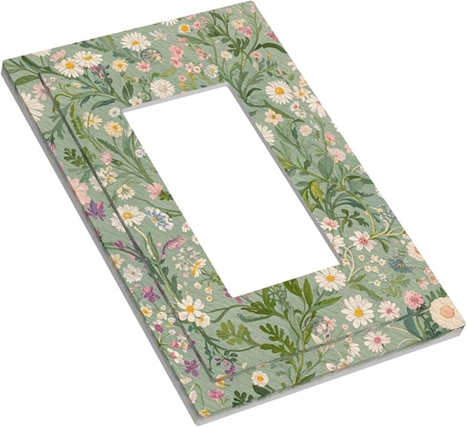 Decorative Light Switch Cover Plate with Vintage Wildflowers & Daisies on Light Green Background Design 1 Gang Rocker Outlet Covers Single Decora Gfci Device Wall Plate