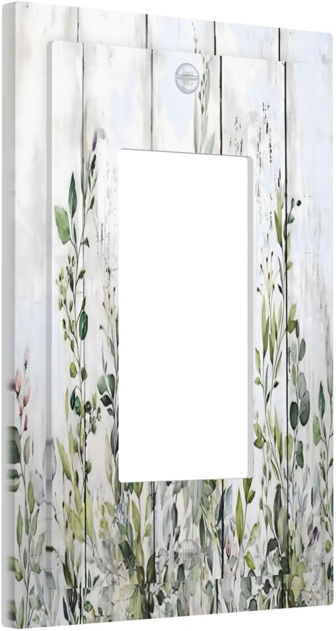 Sage Green Eucalyptus Rustic Country Botanical Leaf Flower Decorative Outlet Covers 1 Gang Single Rocker Light Switch Cover Plate Wall Plates GFCI Faceplate for Farmhouse Bedroom Decor