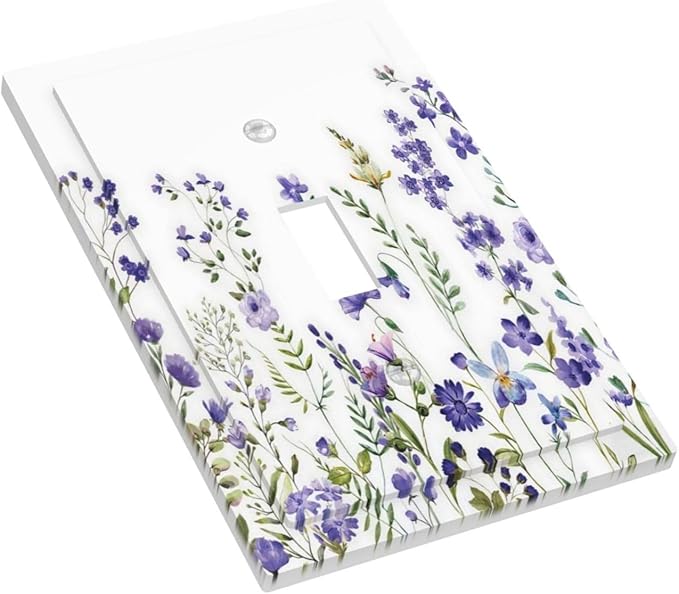 Lavender Wildflowers Purple Flowers Plant Floral Decorative Light Switch Cover 1 Gang Single Toggle Device Electrical Faceplate Switchplates Decorator Outlet Wall Plate for Bedroom Living Room Decor