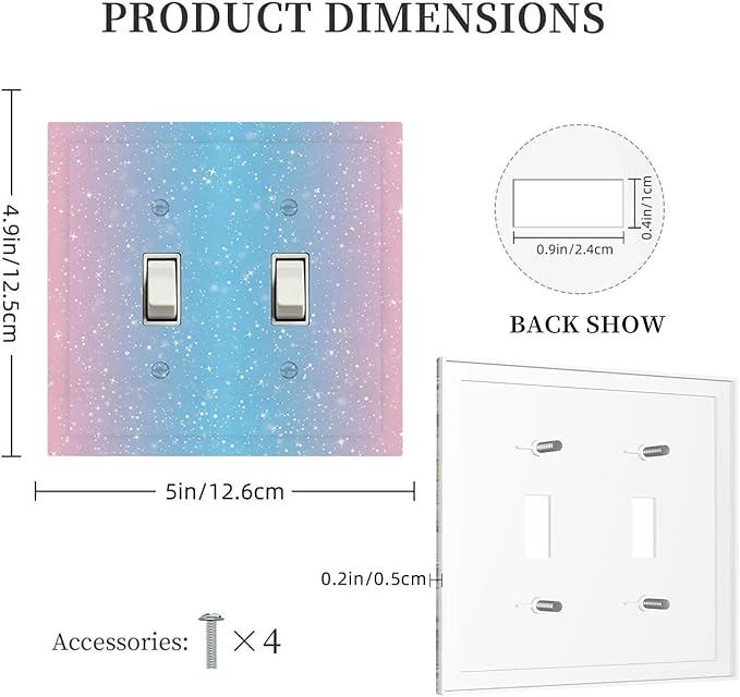 Pastel Galaxy Double Toggle Switch Cover - 2-Gang Standard US Size Pink & Blue Sparkle Light Switch Covers, Dreamy Pastel Stars for Girls Room Decor