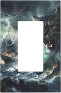 Light Switch Cover Plate funny Cat Stormy sea Lightning Sailboats 1 Gang Outlet Covers Single Rocker Decorative Switch plates Electrical Wall Plates GFCI Receptacle for Bathroom Kid Room