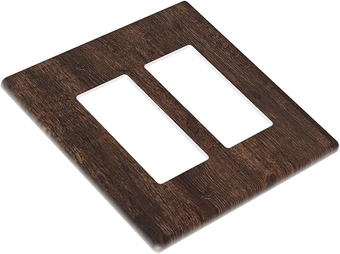 Decorative Outlet Covers with Rustic Dark Wood Grain & Vintage Style Design 2 Gang Wall Plate Double Rocker Light Switch Cover Switch Plate Cover for Kitchen/Living Room