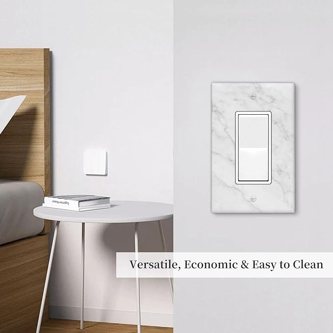 Faux White Marble Printed Single Gang Rocker Light Switch Cover Plates Decorative Outlet Covers, 1 Gang Rocker Wall Plate