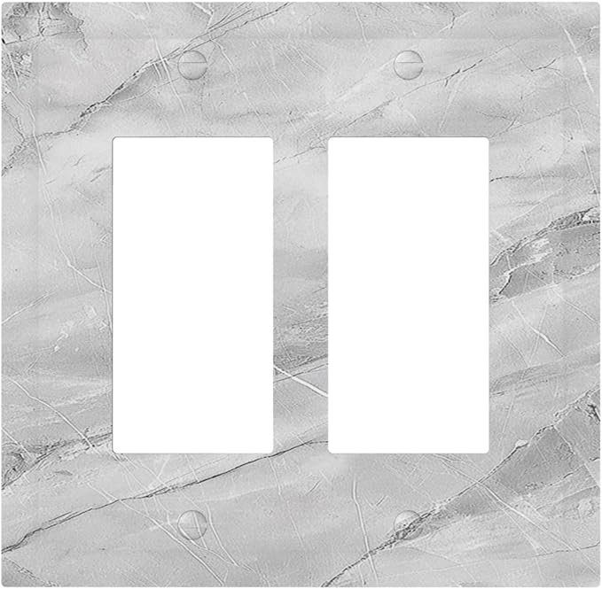Decorative Outlet Covers Gray Marble Pattern 2 Gang Double Rocker Light Switch Cover Plate Electrical Switch Plate Cover Decorate GFCI Wall Plate for Home Farmhouse Decor
