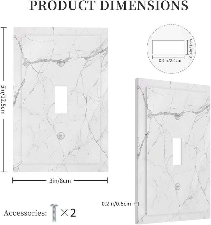 Decorative Light Switch Cover White Grey Abstract Modern Marble 1 Gang Single Toggle Device Electrical Faceplate Switchplates Decorator Outlet Wall Plate for Bathroom Kitchen Decor