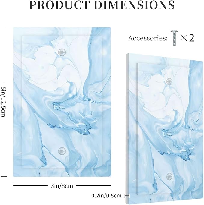 Navy Blue Sea Waves Spilled Ink Marble Simplicity Print Light Switch Cover Plate 1 Gang No Device Blank Electrical Wall Plates Faceplate Decorative Switch Plate Covers for Bathroom Living Room Decor