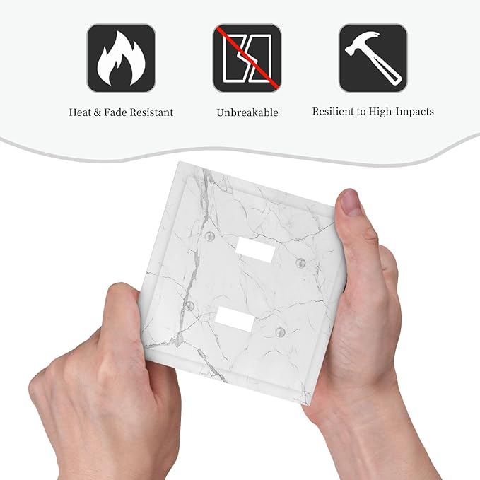 Decorative Switch Plates White Grey Abstract Modern Marble 2 Gang Double Toggle Outlet Light Switch Cover Wall Plate Electrical Faceplate for Bathroom Kitchen Decor