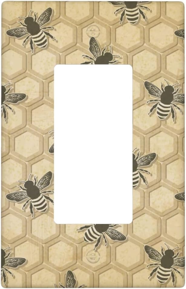 Honey Bee Honeycomb 1-Gang Rocker Wall Plate, Vintage Bee Switch Plate for Kitchen, Living Room, Sunroom & Home