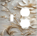 Decorative Art Light Switch Covers Elegant White and Gold Florals 2 Gang Single Toggle Duplex Combination Electrical Faceplate Switchplate Wall Plate for Home Decor