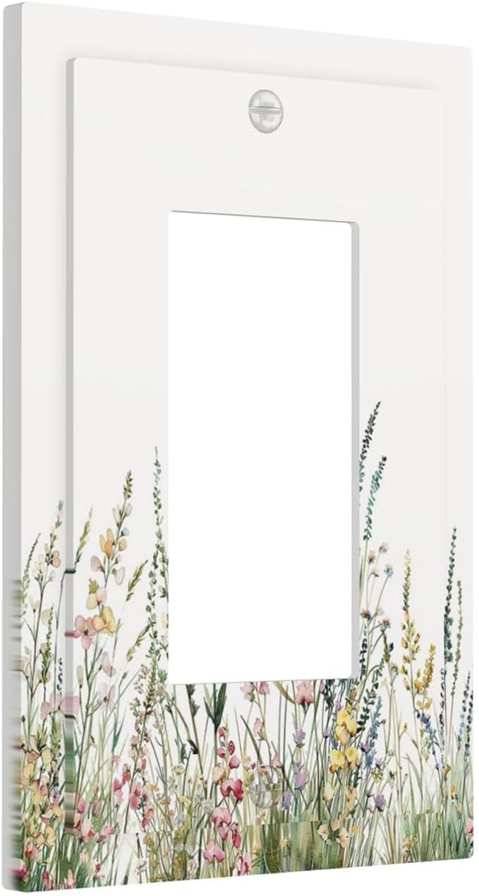 Decorative Outlet Covers Boho Wildflower Green Leaves Rustic Floral Botanical 1 Gang Single Rocker Light Switch Cover Plate Wall Plates GFCI Faceplate for Bedroom living Room Decor