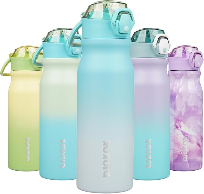 BJPKPK Insulated Water Bottle 25oz Stainless Steel Water Bottles with Straw and Carry Handle Double Wall Metal Thermal Flask,Sea Salt