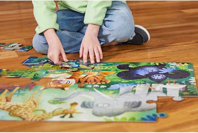 Crocodile Creek Jigsaw Puzzle, 36 Piece for Kids 3 Years and Up, Heavy-Duty Shaped Box for Storage, Finished Puzzle Size 18 x 24 inches, Wild Kingdom